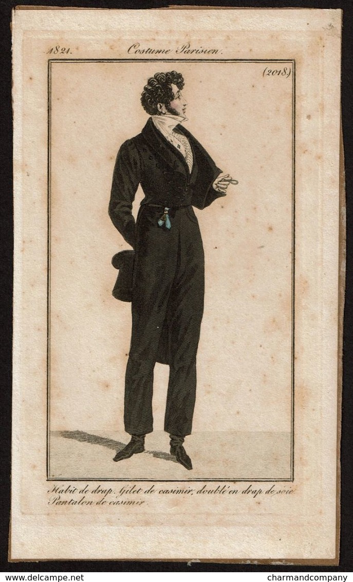 Gravure Originale - Costume Parisien 1821 - N° 2018 - Habit De Drap, Pantalon De Casimir .. - Voir Scan - Altri & Non Classificati