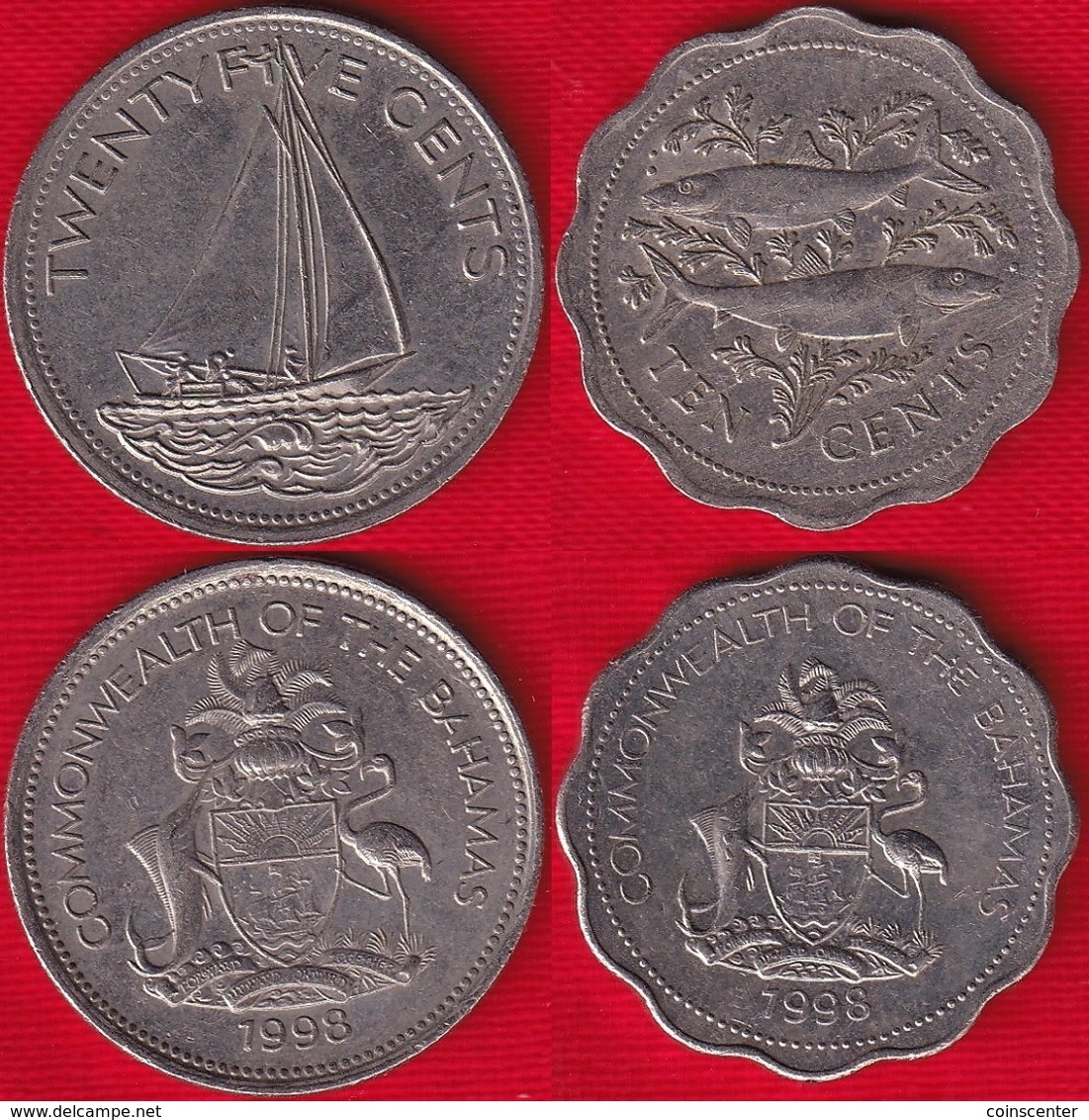 Bahamas Set Of 2 Coins: 10 - 25 Cents 1974-2005 - Bahama's