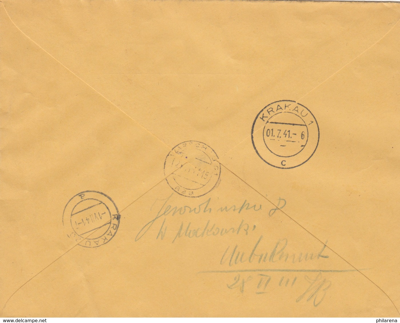 GG: Brief Amt Des GG Krakau-Warschau. Zurück Klebezettel Unbekannt - Besetzungen 1938-45