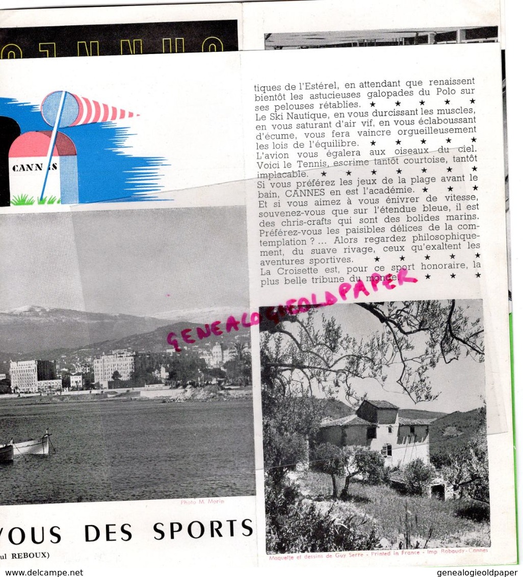 06- CANNES- RARE DEPLIANT ANNEES 50- SPORTS TENNIS-SKI NAUTIQUE-HIPPISME-GOLF-AVIATION-PAUL REBOUX-