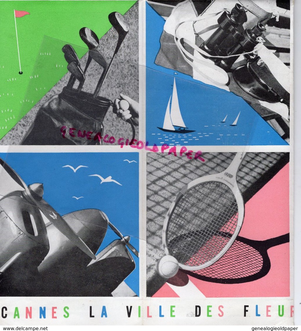 06- CANNES- RARE DEPLIANT ANNEES 50- SPORTS TENNIS-SKI NAUTIQUE-HIPPISME-GOLF-AVIATION-PAUL REBOUX-