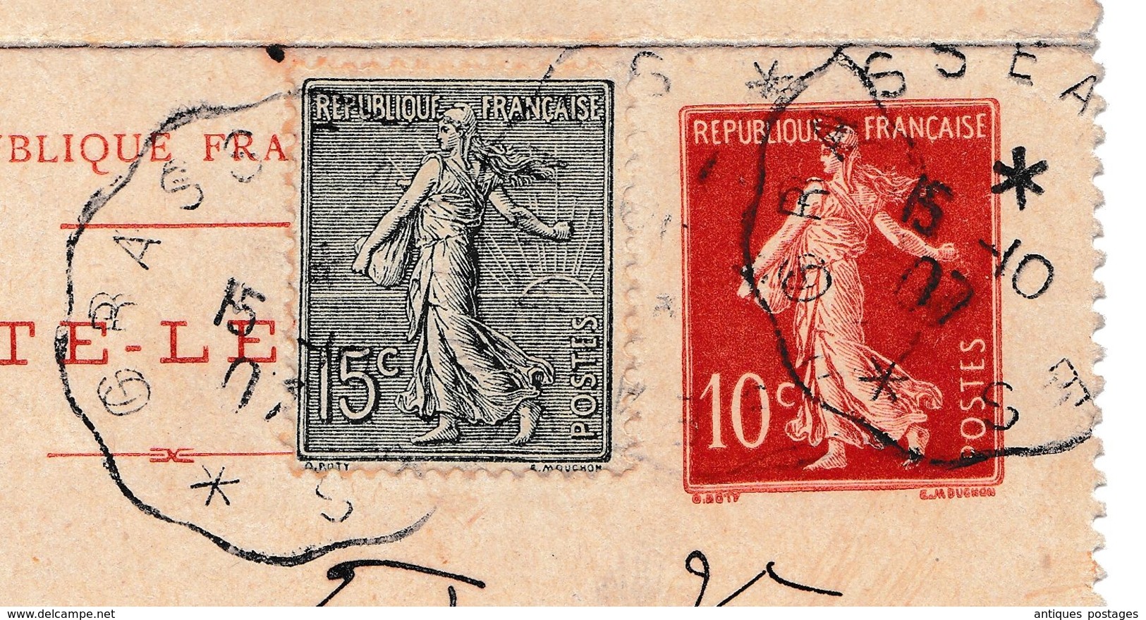 Entier Postal 1907 Grasse Alpes Maritimes Emil Kaufmann Semeuse Klotzsche Dresden - Kartenbriefe
