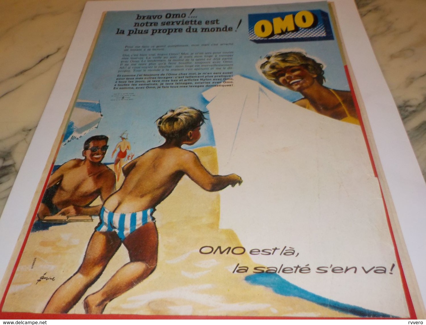 ANCIENNE PUBLICITE SERVIETTE PROPRE  LESSIVE OMO 1959 - Andere & Zonder Classificatie