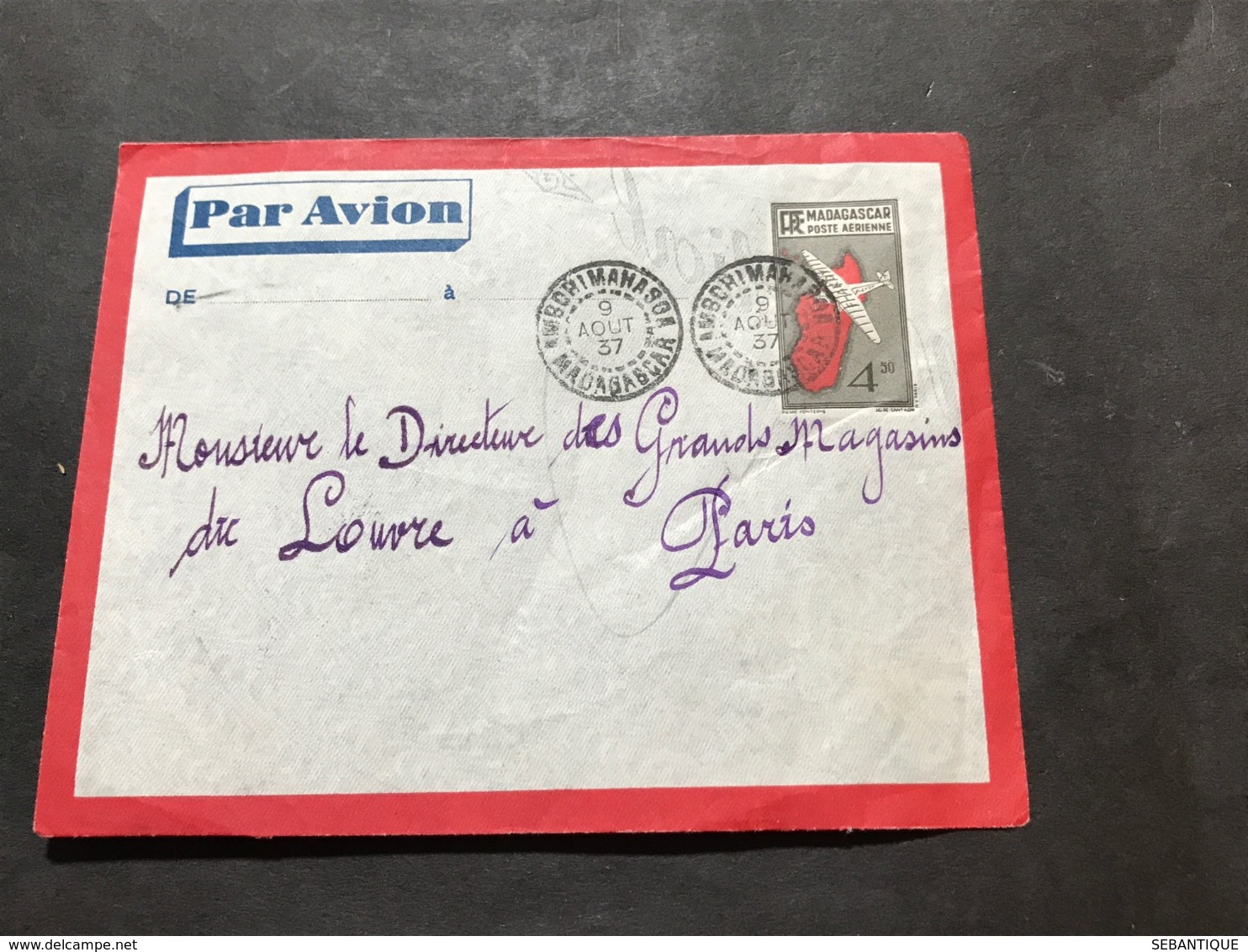 Lettre Entier Madagascar Par Avion 1937 Ambohimahasoa Pour Magasin Du Louvre Paris - Cartas & Documentos