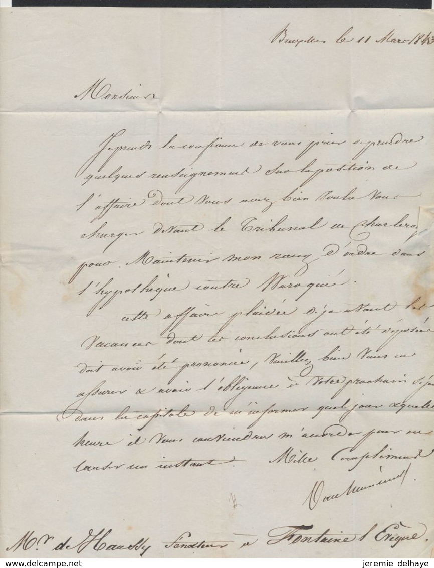 Précurseur - LAC Datée De Bruxelles (1843) + Griffe PP Et Manusc. "Franco" > Fontaine-L'évêque çàd T18 (verso). - 1830-1849 (Belgique Indépendante)