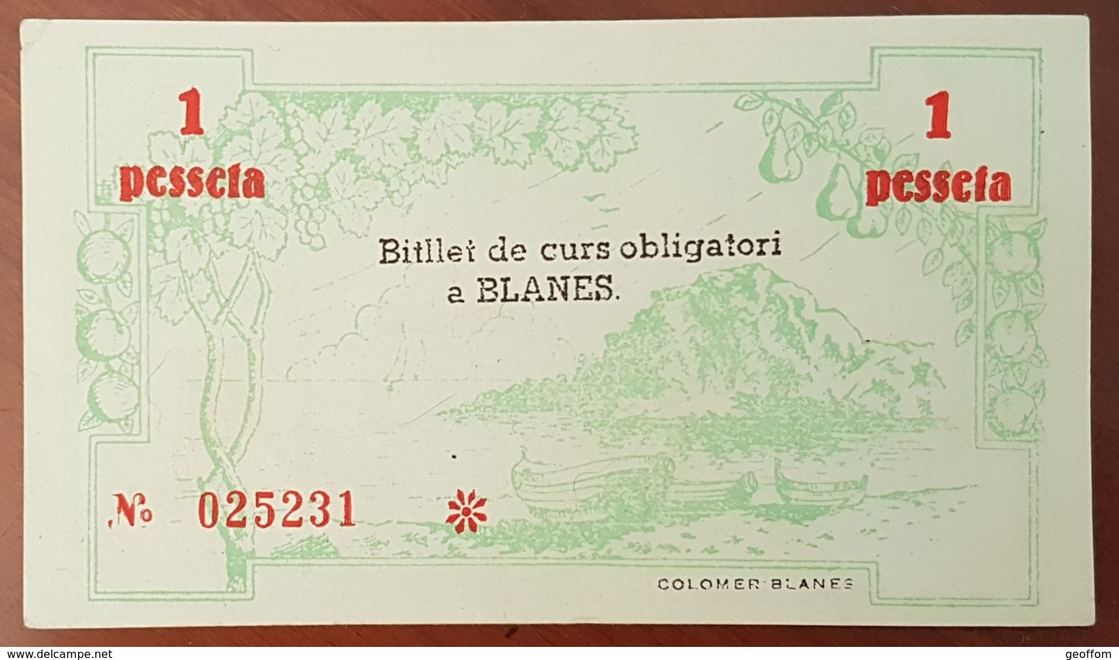 Billet 1 Pesseta 1937 ESPAGNE Ajuntament De Blanes - Guerre Civile Espagnole - 1-2 Pesetas