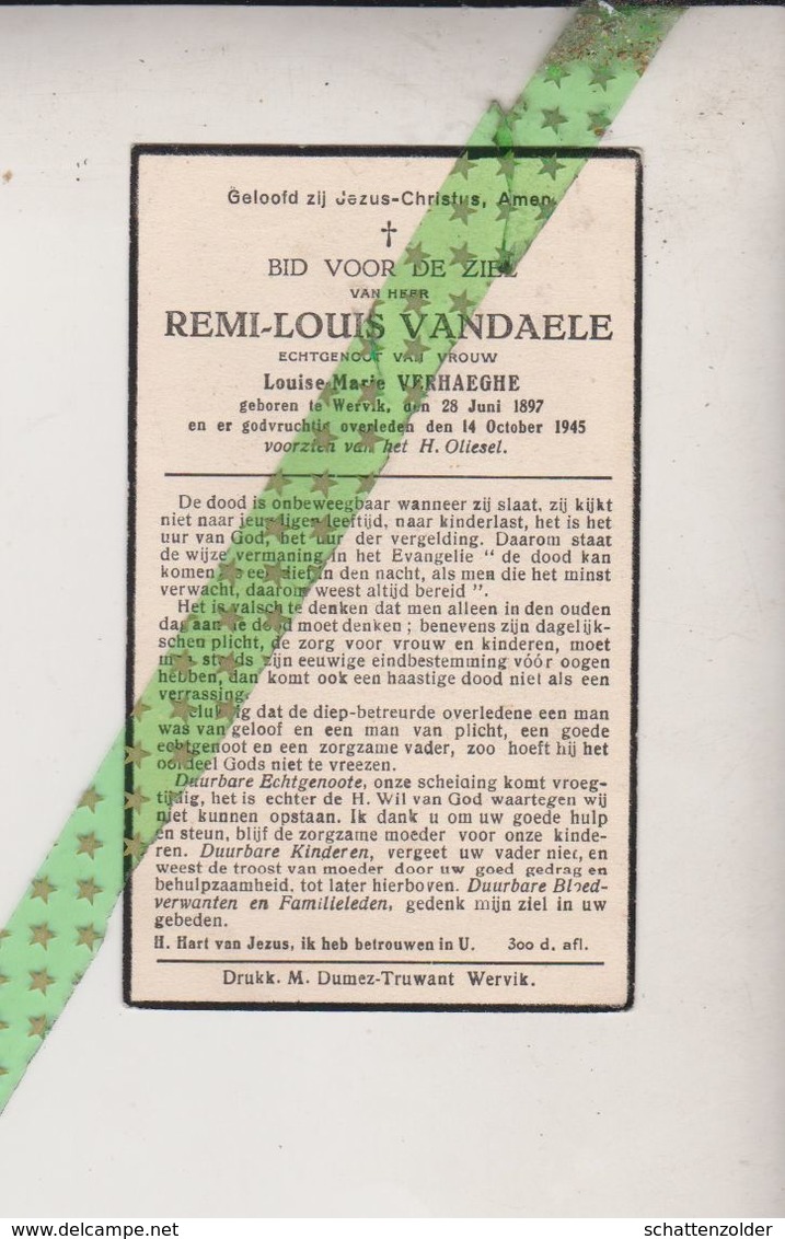 Remi Louis Vandaele-Verhaeghe, Wervik 1897, 1945 - Overlijden