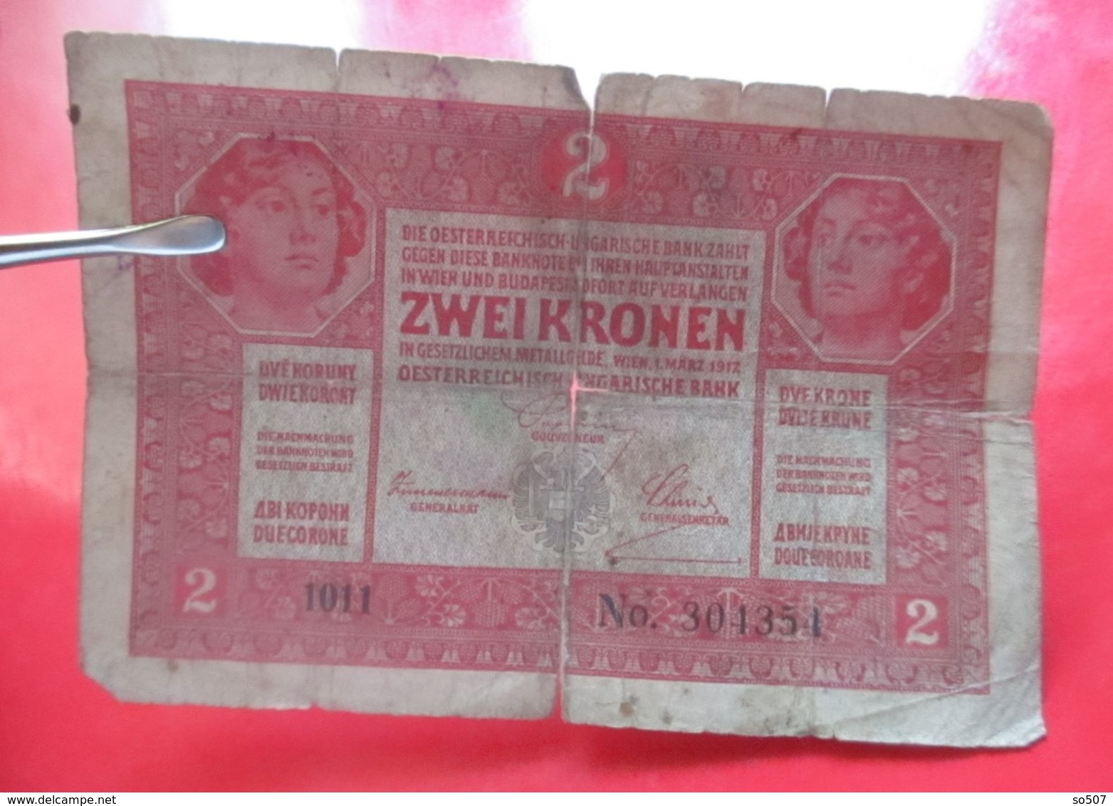 X1-Lot 2 Pieces-10 Korona,Kronen 1904.+2 Korona,Koronen 1917.Austria,Hungary-Austro-Hungarian Empire-Circulated Banknote