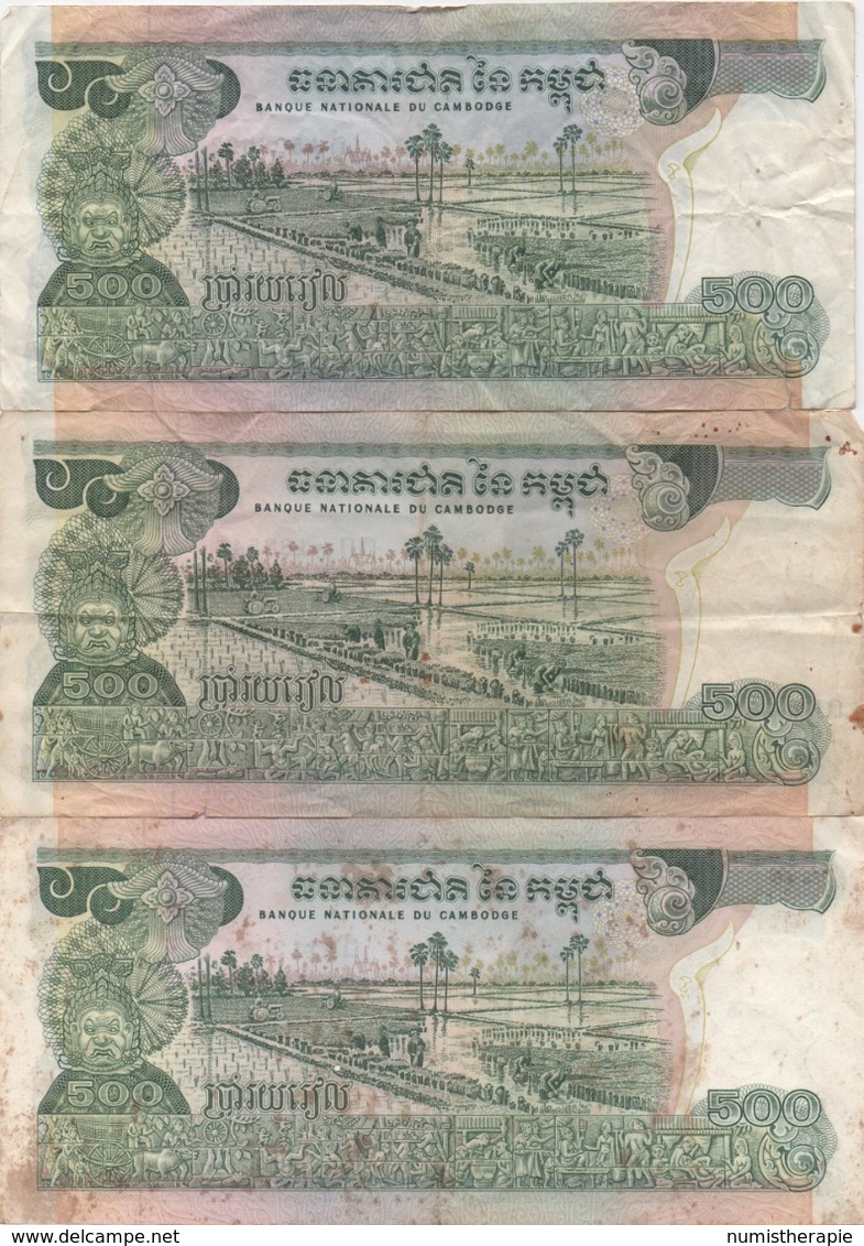 Cambodge Cambodia : Lot De 3 Billets : 500 Riels (Très Mauvais État) - Cambodia
