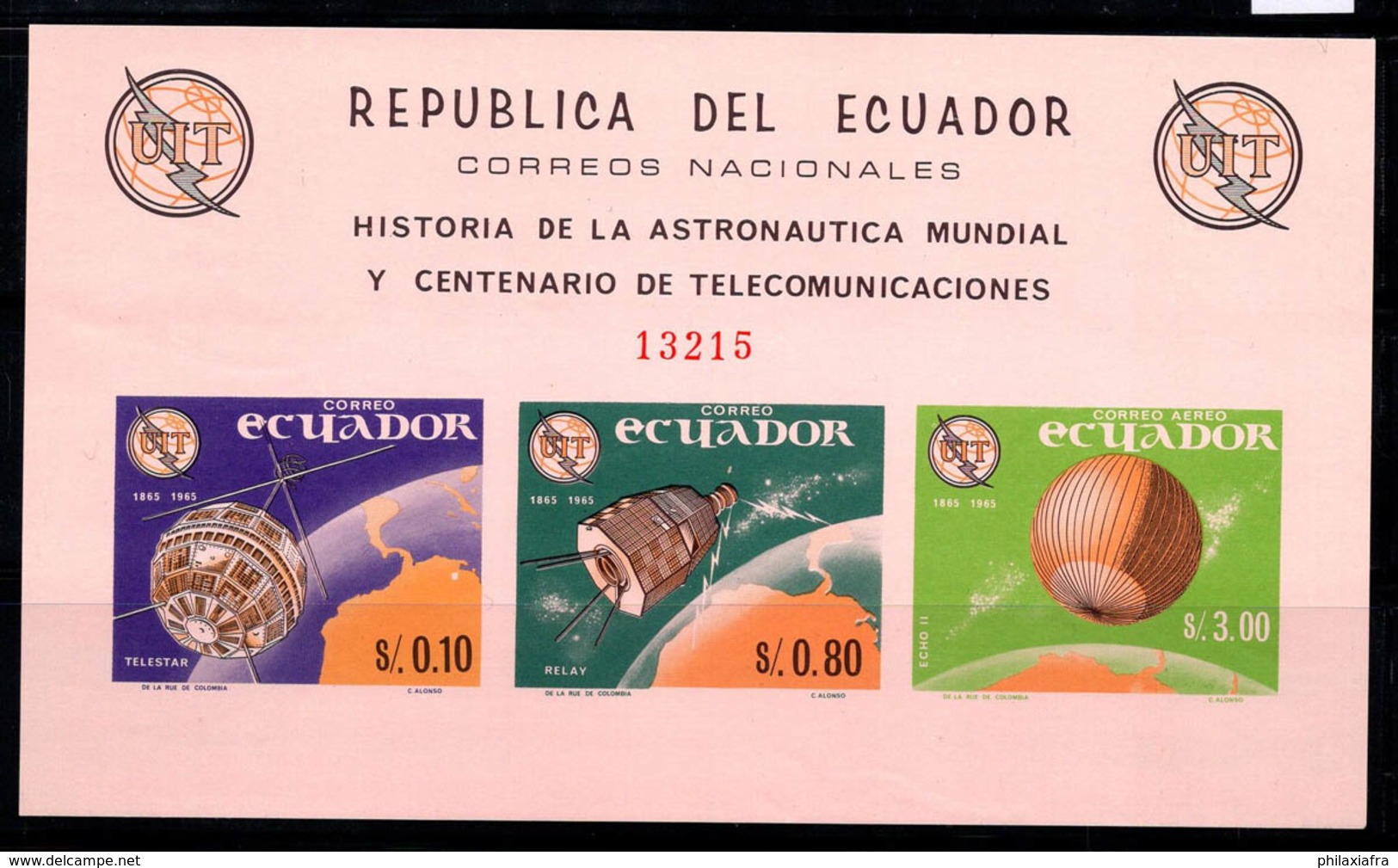 Équateur 1966 Mi. Bl. 17 Bloc Feuillet 100% Non Dentelé Neuf ** UIT, Espace - Ecuador