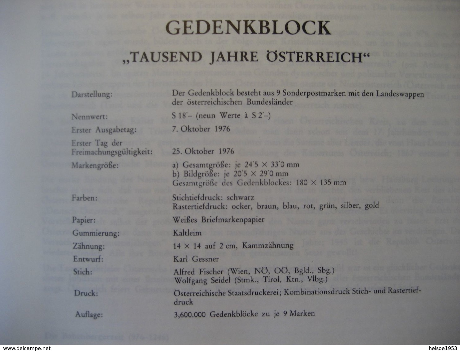 Österreich 1976- 1000 Jahre Österreich dokumentiert in Blocks, Kuverts und Marken mit Sonderstempel aller 9 Bundesländer