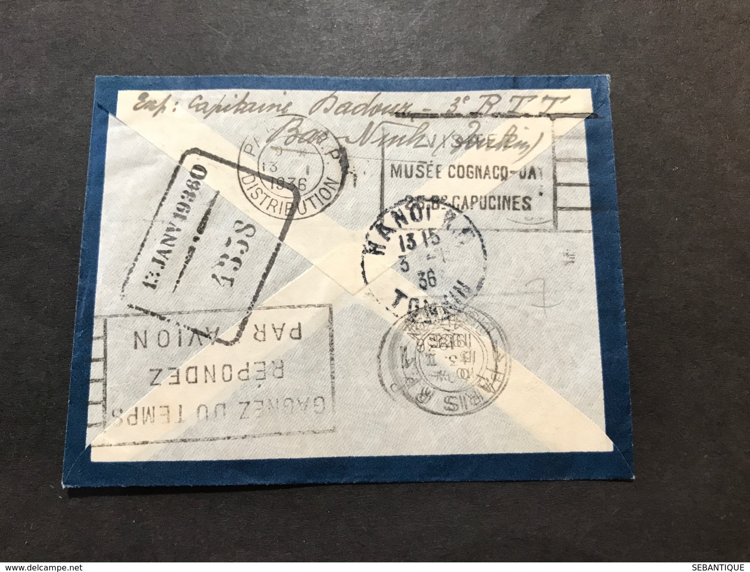 Lettre Entier Indochine Par Avion 1936 Bacninh Tonkin Pour Paris - Lettres & Documents