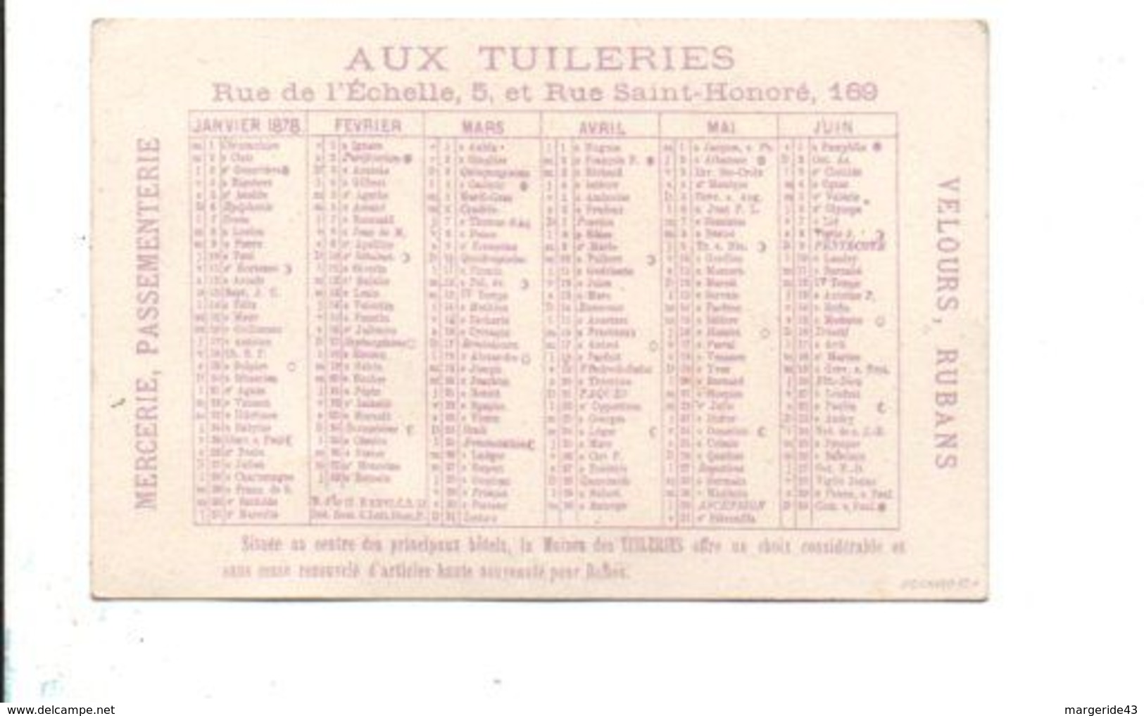 CALENDRIER CHROMOS 1878 - AUX TUILERIES - Kleinformat : ...-1900