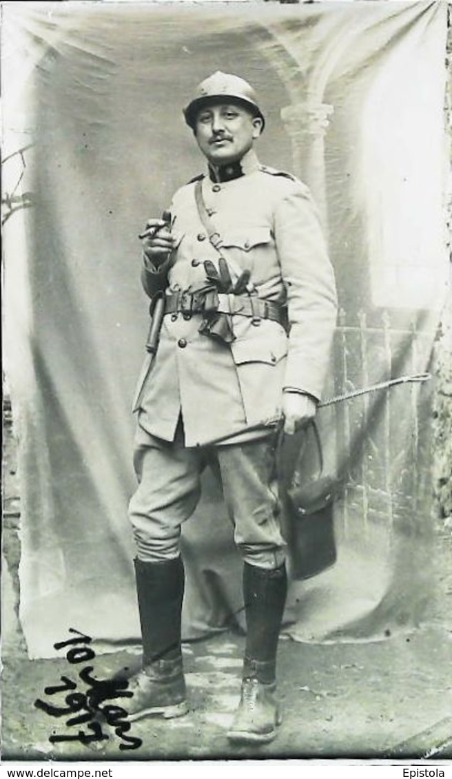 Photo  2/2 12.5 X 7.5 Cm -  Officier Cavalerie Avec Cigar  - Guerre 1914 1918  - France - Sonstige & Ohne Zuordnung