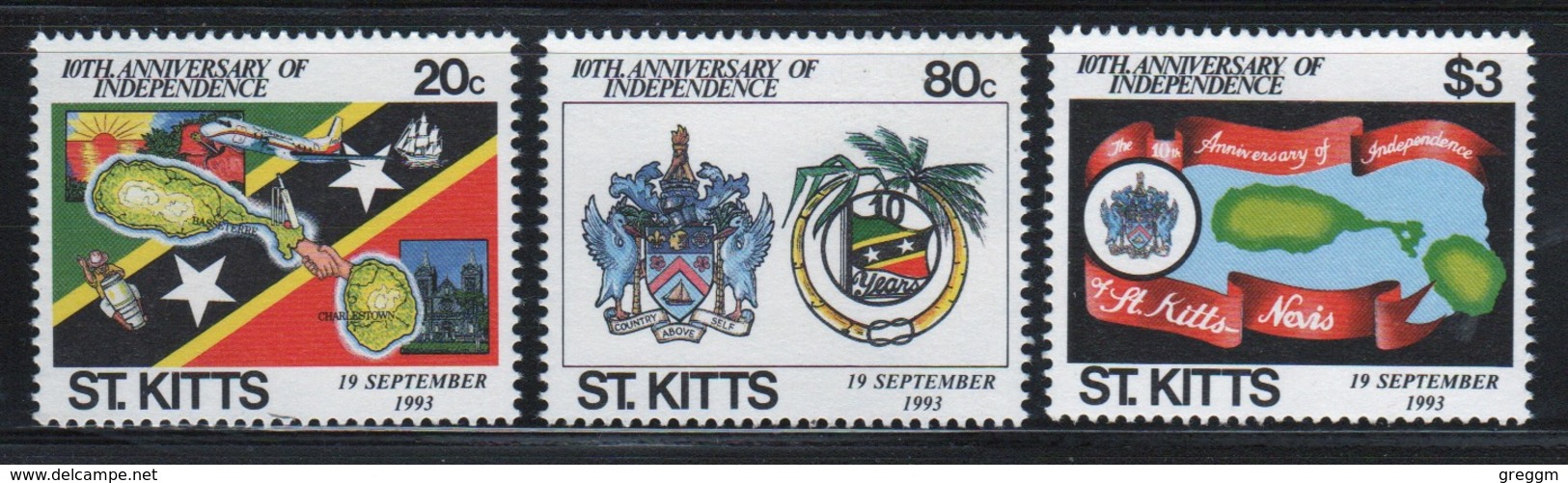 St Kitts 1993 Set Of  Stamps Celebrating The 10th Anniversary Of Independence. - St.Kitts And Nevis ( 1983-...)