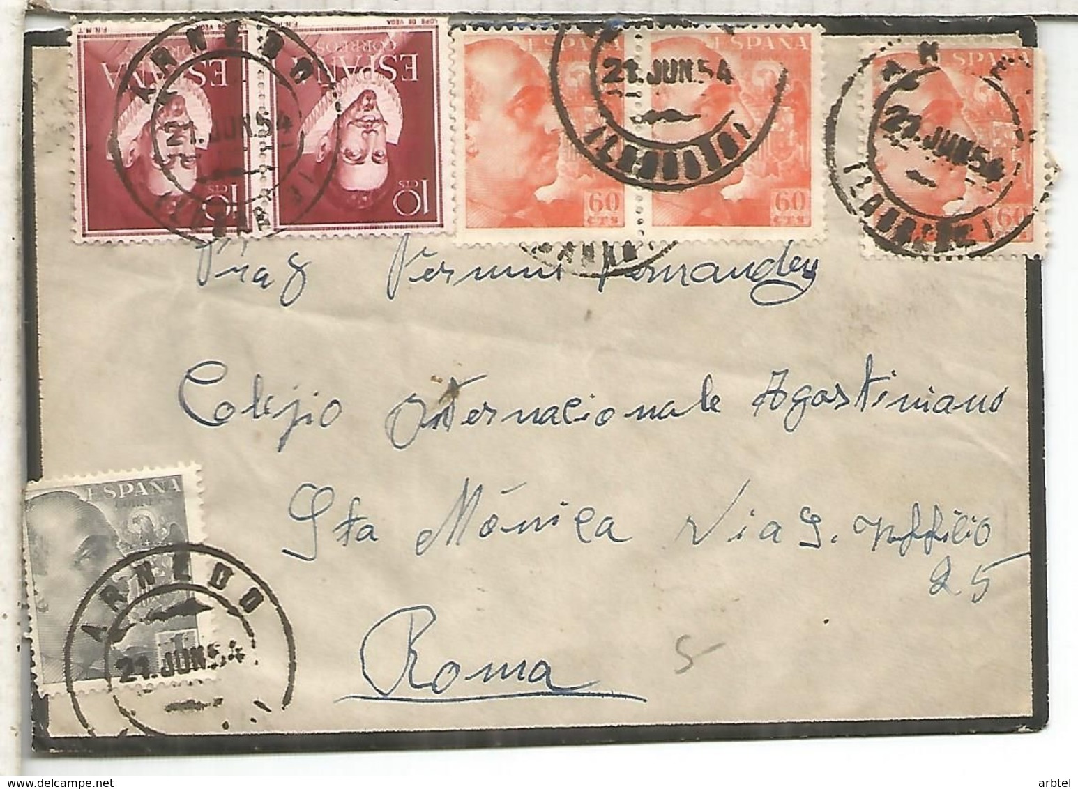 ARNEDO LA RIOJA CC 1954 A ROMA ITALIA  CON LLEGADA - Storia Postale