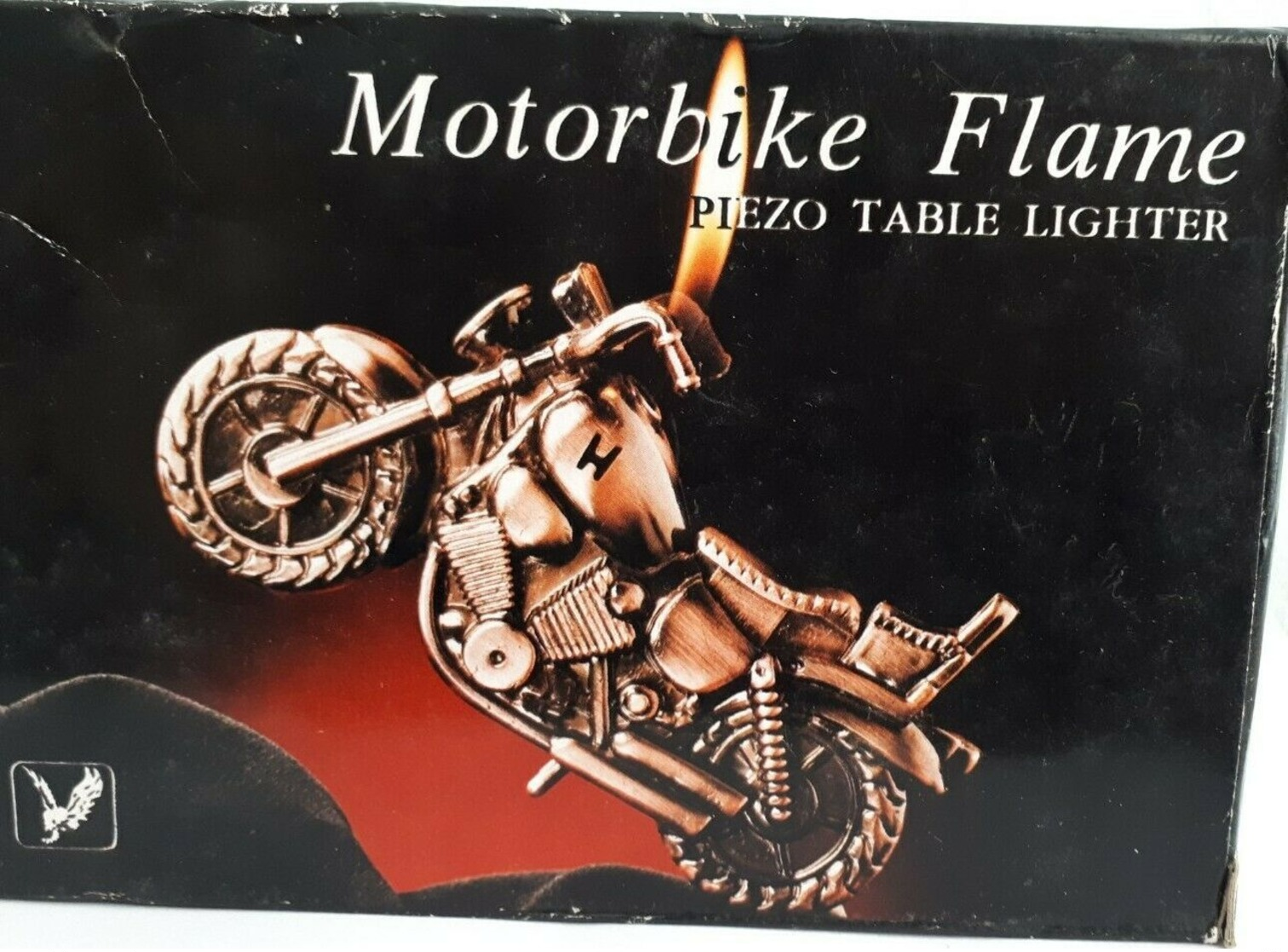 Briquet de table MOTO rechargeable * Marque Dora Lighters *  année 1998  metal bronze , 13cm