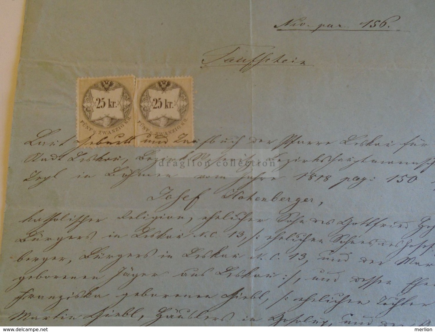D172637 Old Document - Josef Hohenberger  1869 - 2 X 25 Kr Revenue Stamps Austria - Geburt & Taufe