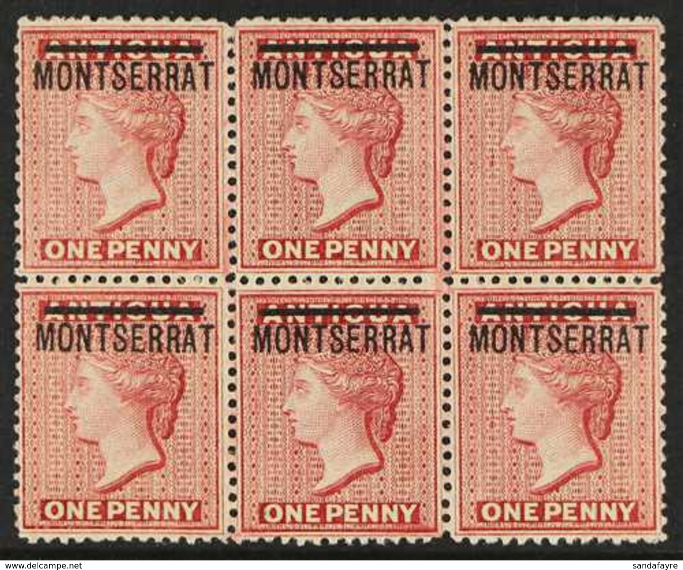 1884-85  1d Red, SG 8, Horizontal Block Of Six, Very Fine Mint With Five Being Never Hinged, A Scarce Classic Multiple.  - Montserrat