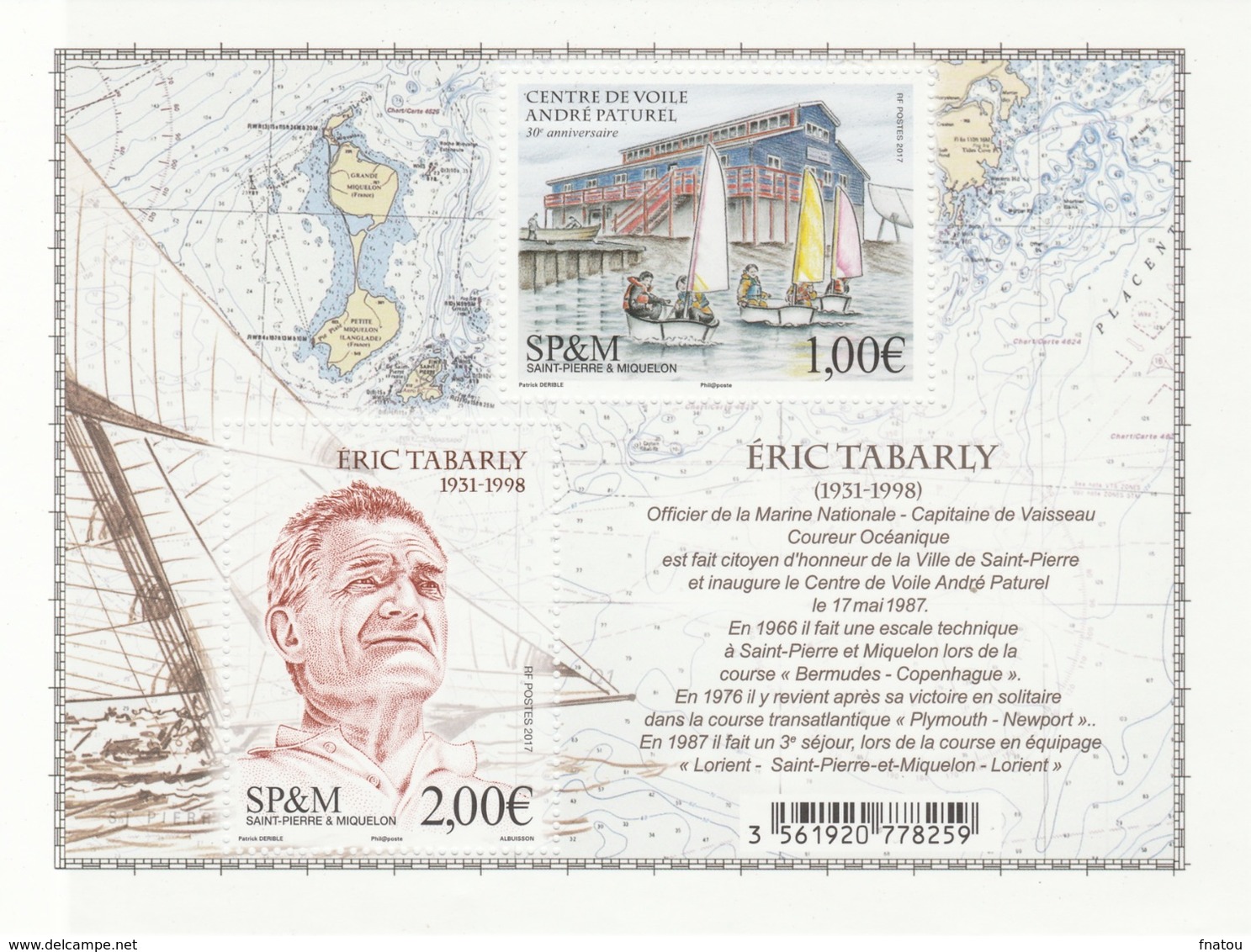 Saint Pierre And Miquelon, Eric Tabarly, French Yachtsman, 2017, MNH  souvenir Sheet Of Two - Unused Stamps