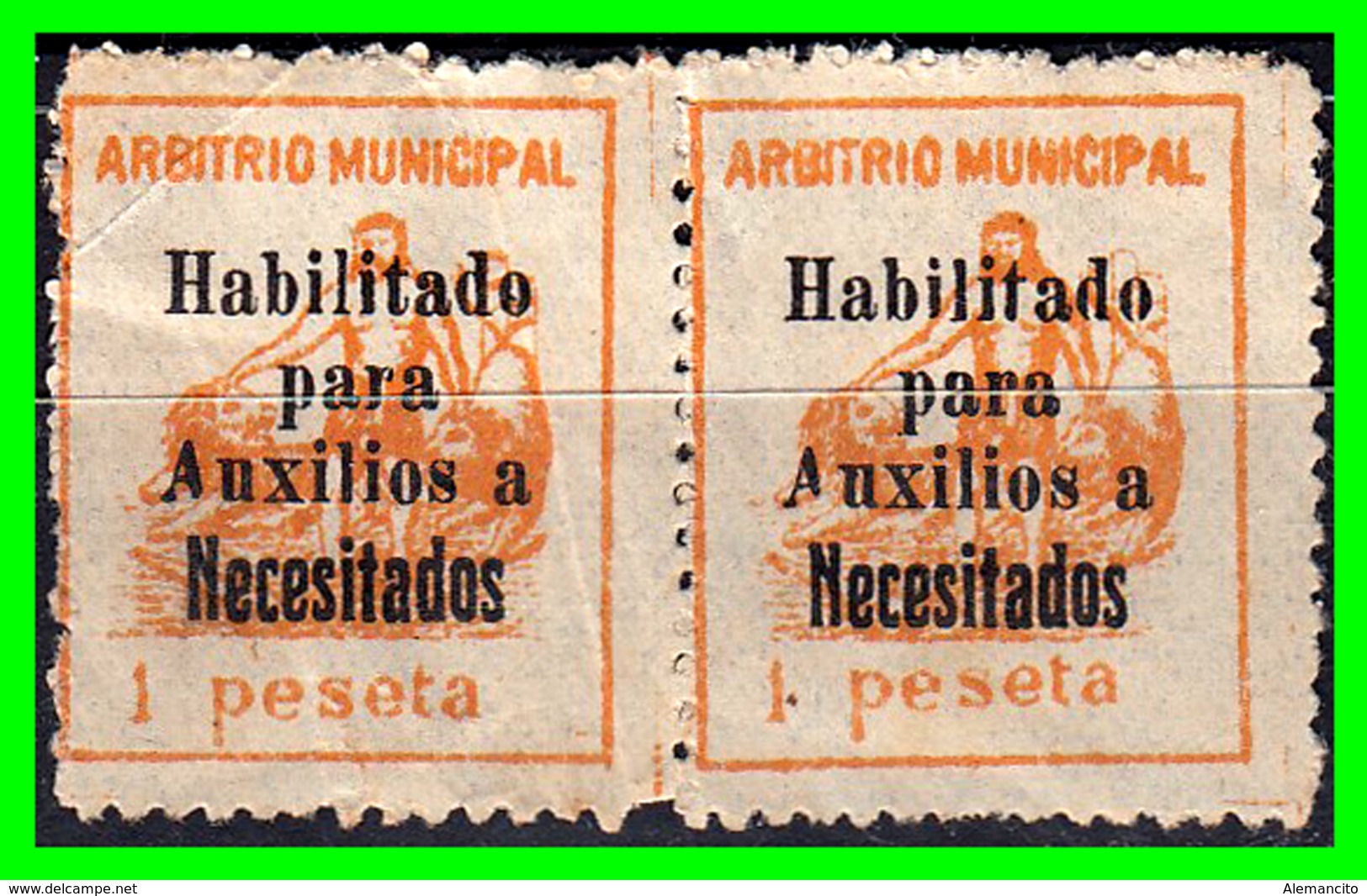 CADIZ, 1-PESETA, PAREJA, ARBITRIO MUNICIPAL HABILITADO PARA AUXILIO A NECESITADOS - Kriegssteuermarken