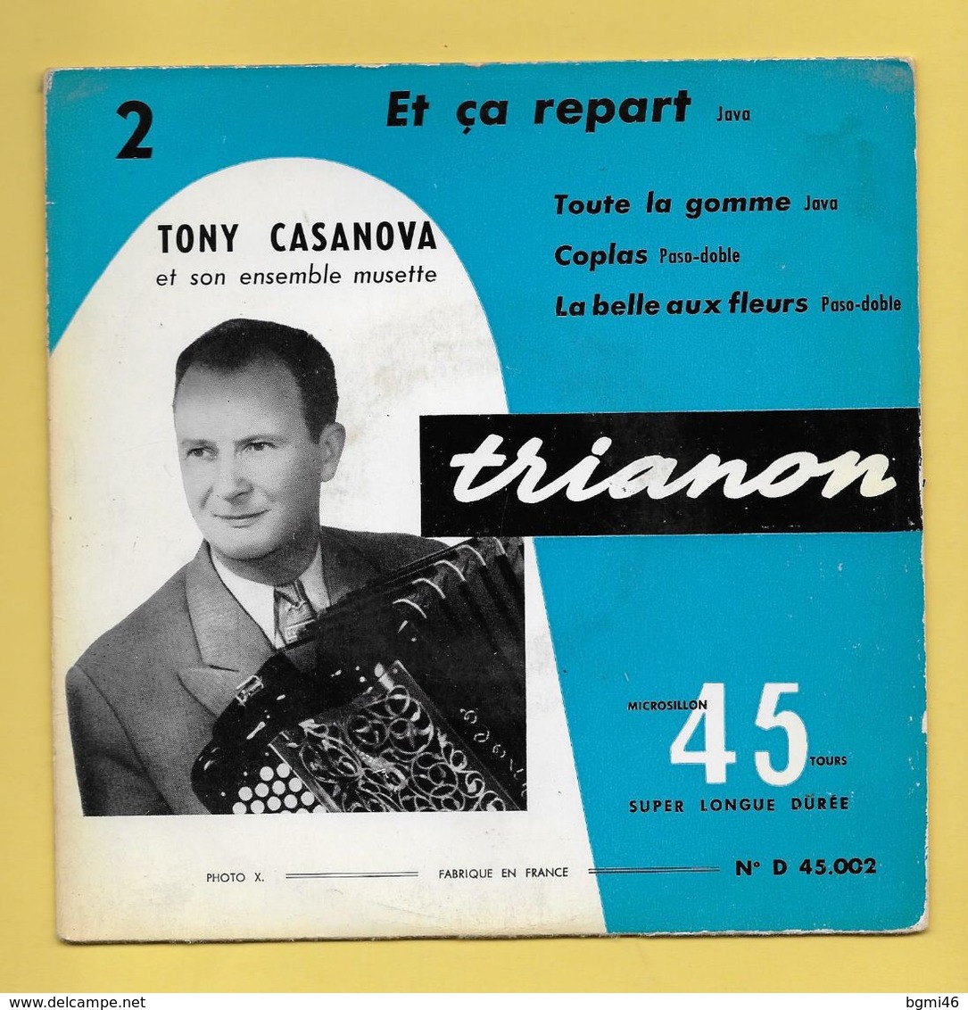 Disque Vinyle 45 Tours : TONY CASANOVA : 4 Titres..Scan C : Voir 2 Scans - Strumentali