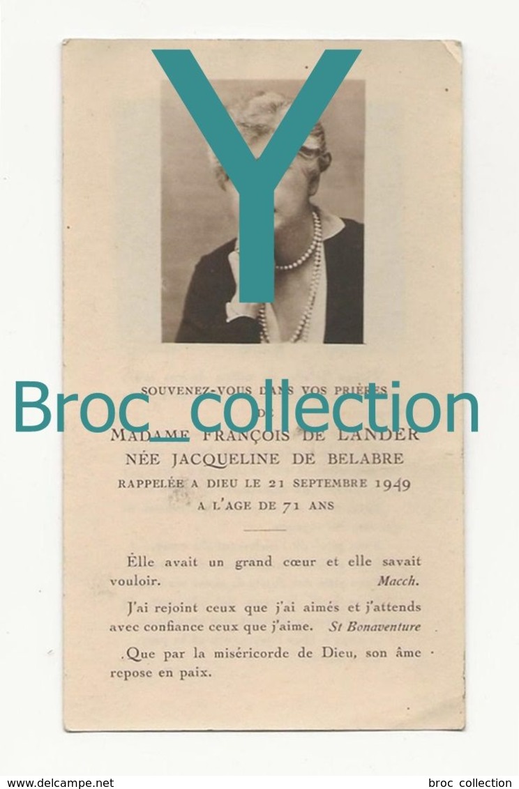 Fussy, Villeneuve-sur-Yonne, Mémento Mme François De Lander, Née Jacqueline De Bélâbre, 21/09/1949, 71 Ans - Devotion Images