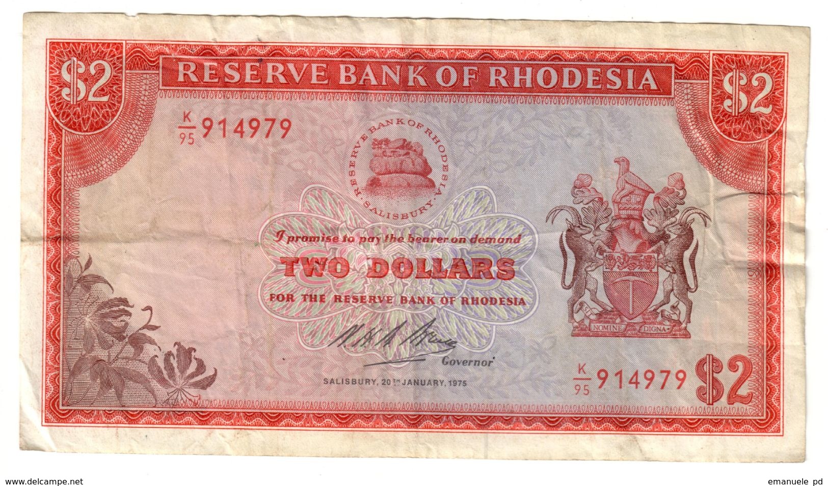 Rhodesia 2 Dollars 20/01/1975 .J2. - Rhodesia