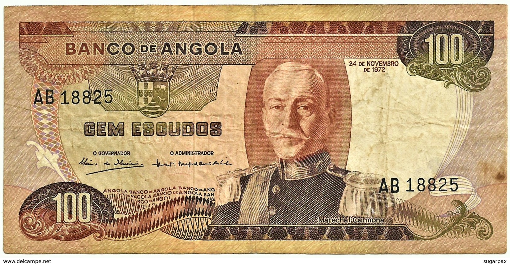 Angola - 100 Escudos - 24.11.1972 - Pick 101 - Série AB - Marechal Carmona - PORTUGAL - Angola