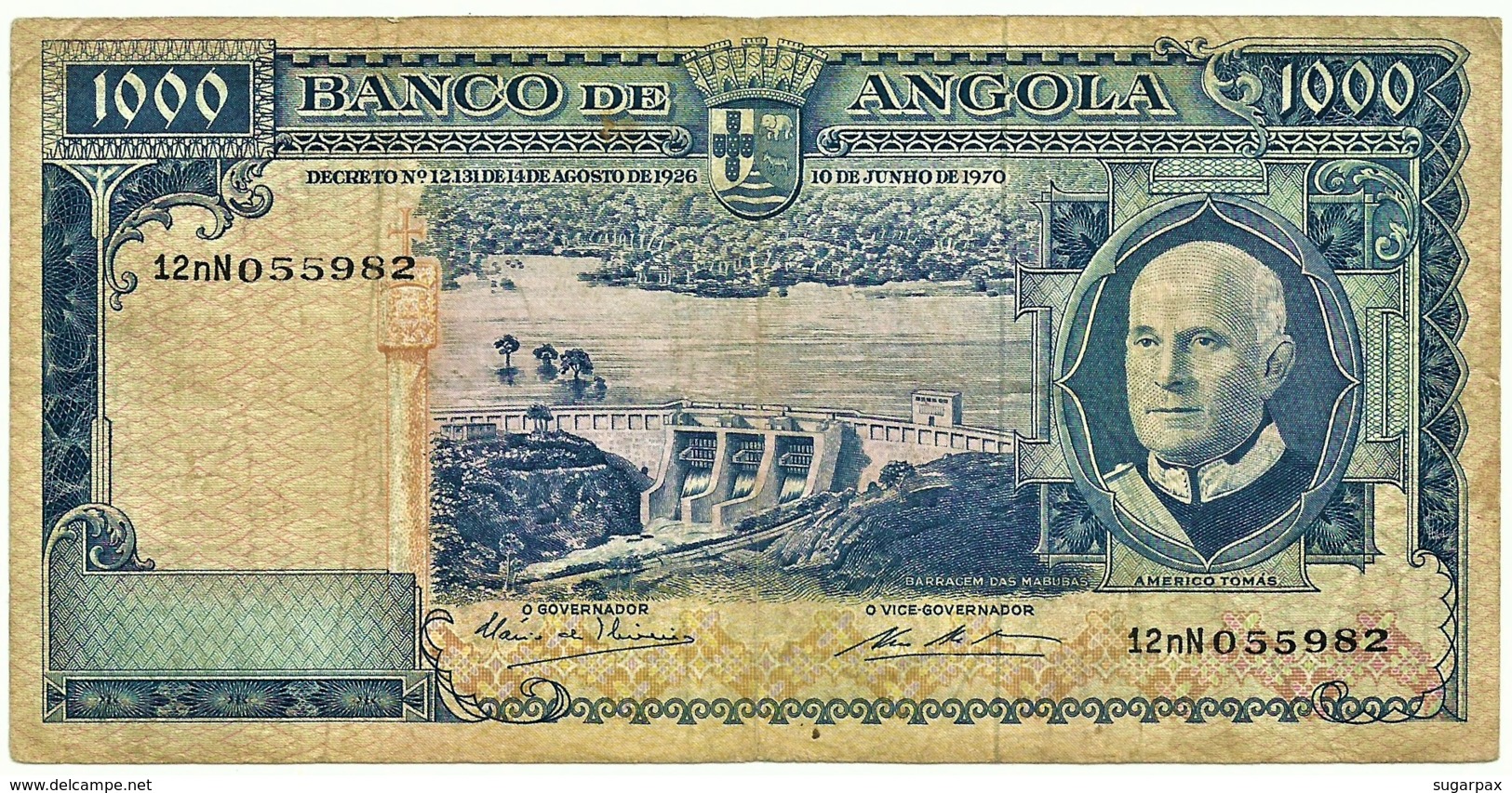 Angola - 1000 Escudos - 10.06.1970 - Pick 98 - Série 12 NN - Américo Tomás - PORTUGAL 1 000 - Angola