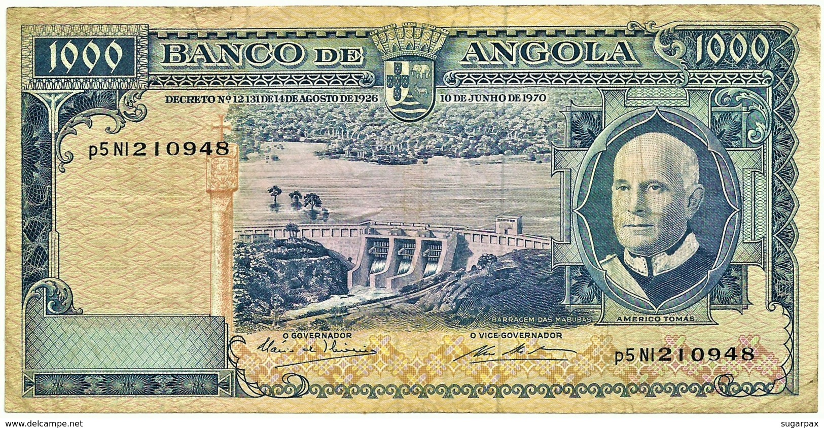 Angola - 1000 Escudos - 10.06.1970 - Pick 98 - Série P5 Nl - Américo Tomás - PORTUGAL 1 000 - Angola