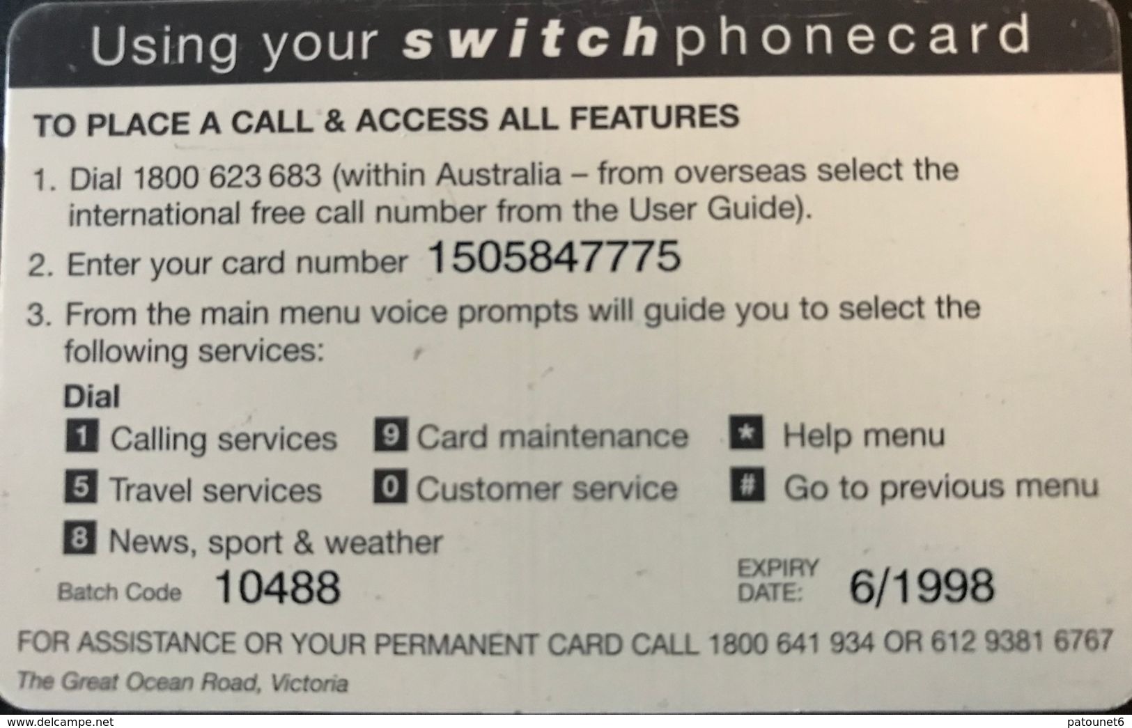 AUSTRALIE  -  Prepaid  -  SWITCH Phonecard  -  $ 10 - Australie