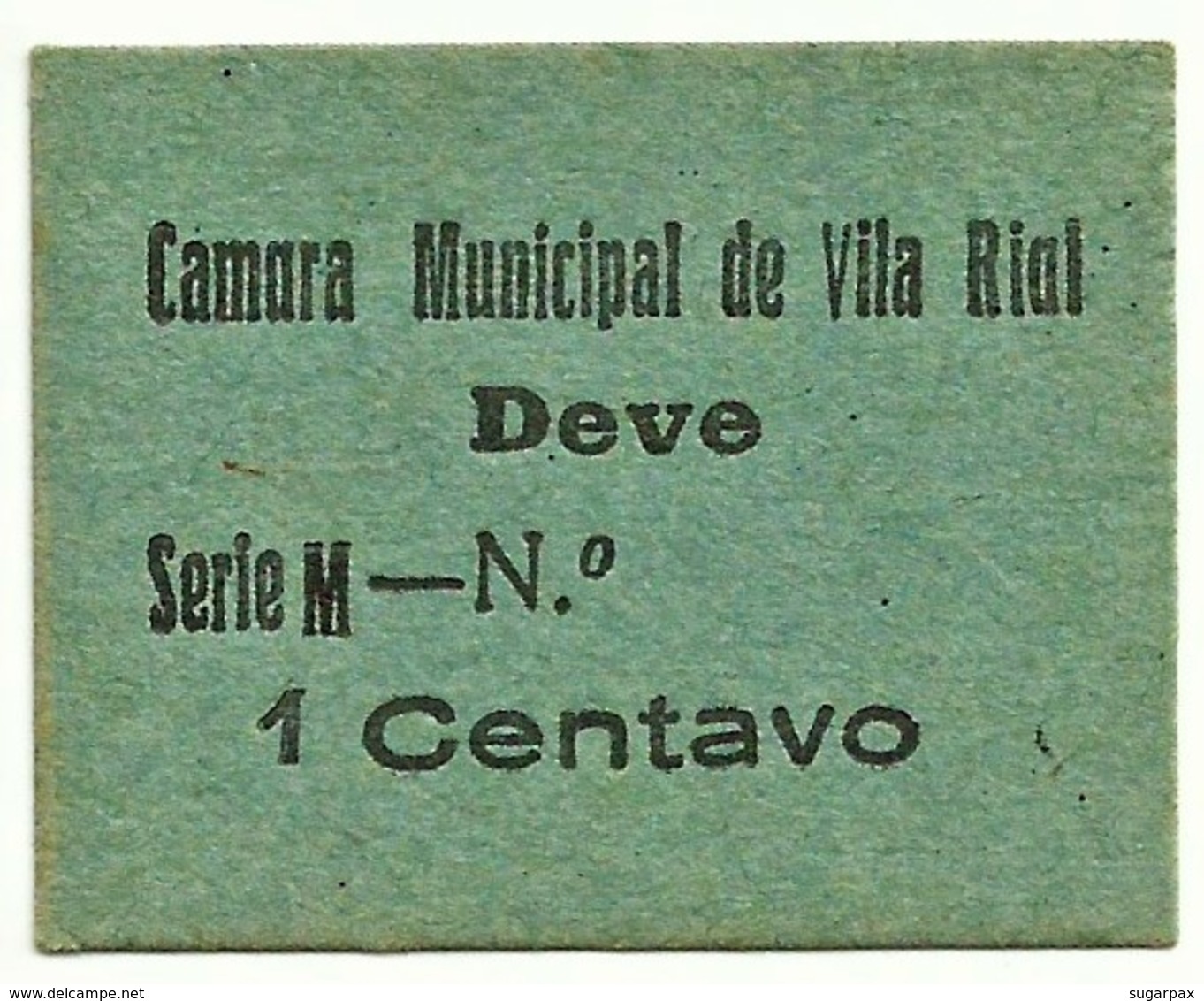 VILA RIAL ( REAL ) - RARA - Cédula 1 CENTAVO - M.A. 2453a - Série M - Papel Azul - Emergency Paper Money Notgeld - Portogallo