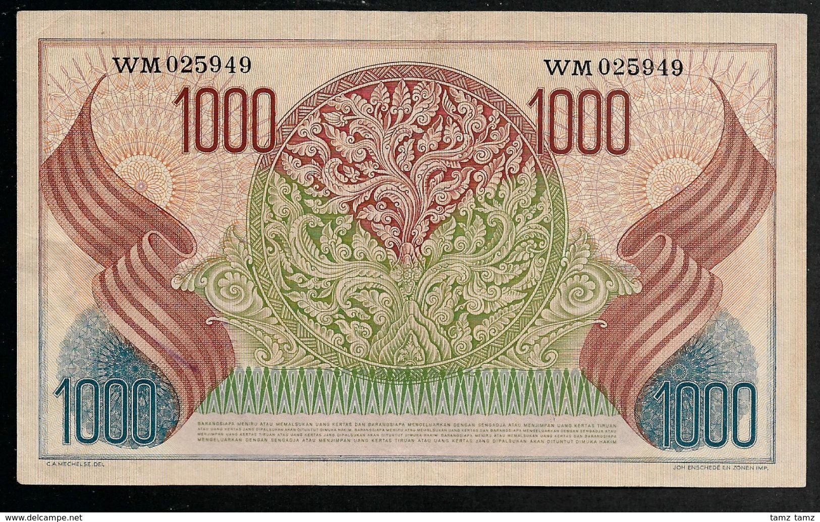 Indonesia 1000 1,000 Rupiah 2 Letter 1952 AXF - Indonesië