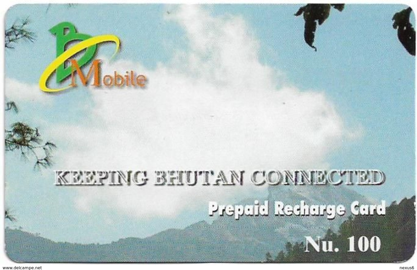 Bhutan - BMobile - Keeping Bhutan Connected, Clouds - GSM Refill 100Nu, Used - Bhutan