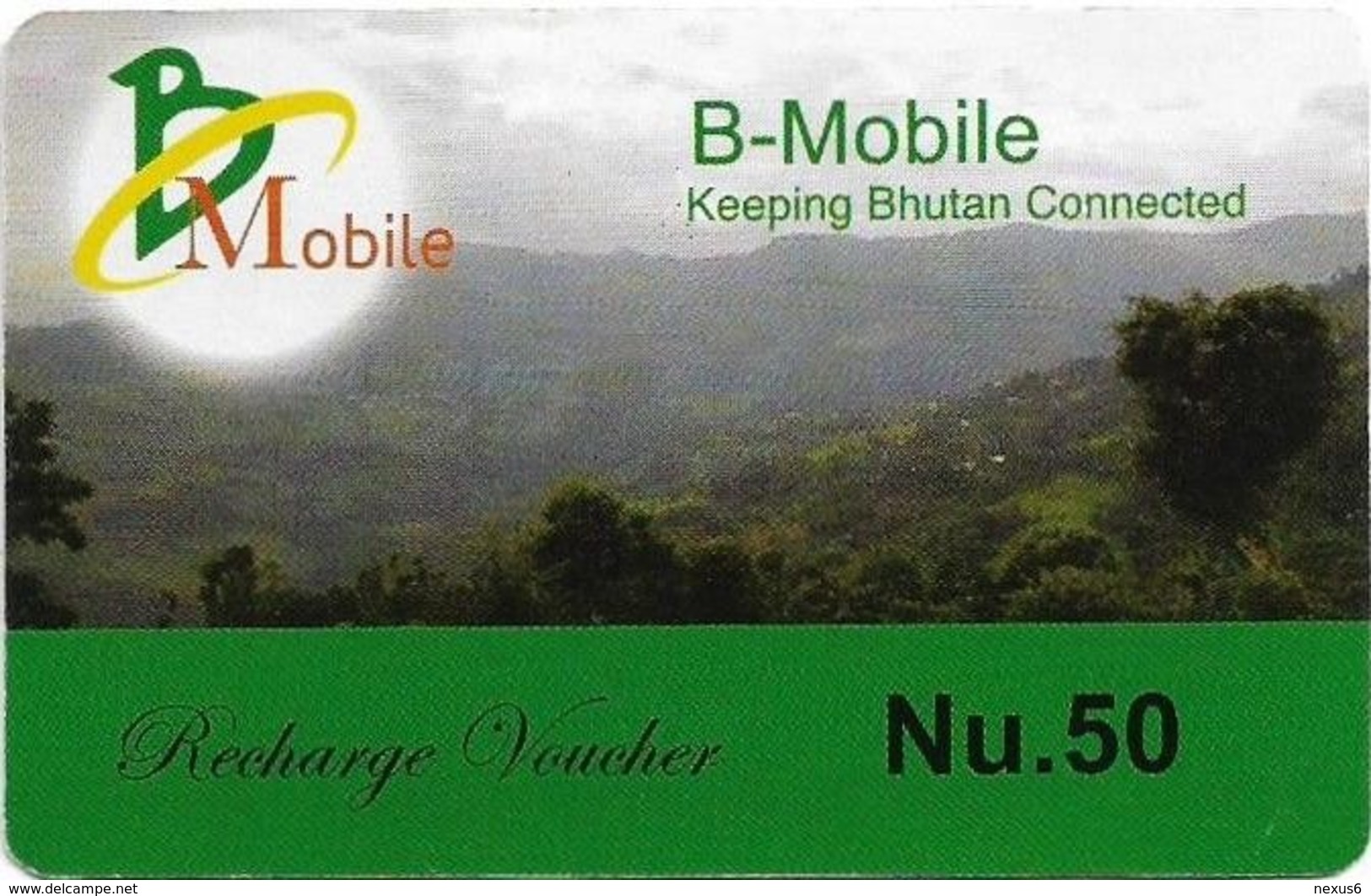 Bhutan - BMobile - Green Field Landscape- GSM Refill 50Nu, Used - Bhutan