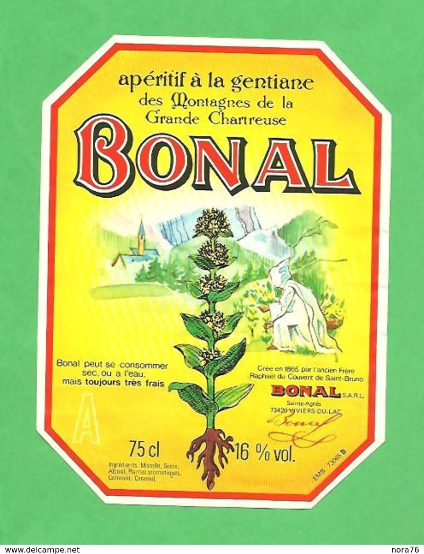 Etiiquette "Bonal " Apéritif à La Gentiane Des Montagnes De La Grande Chartreuse - Frutas Y Legumbres