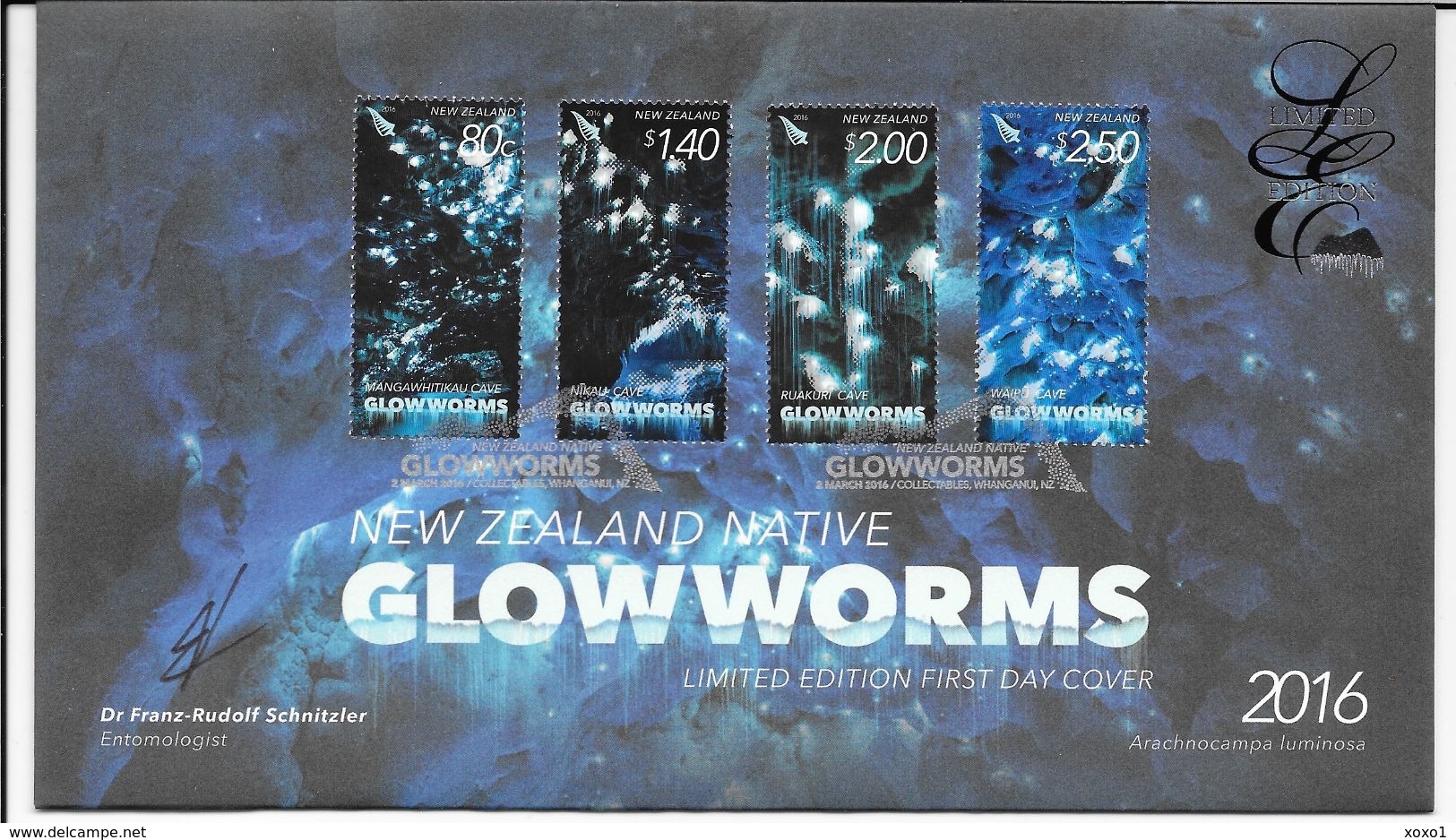 NEW ZEALAND 2016 MiNr. 3316 - 19 Neuseeland ( LIMITED 2000 ) INSECTS Glowworm Caves Special Signed FDC - Covers & Documents