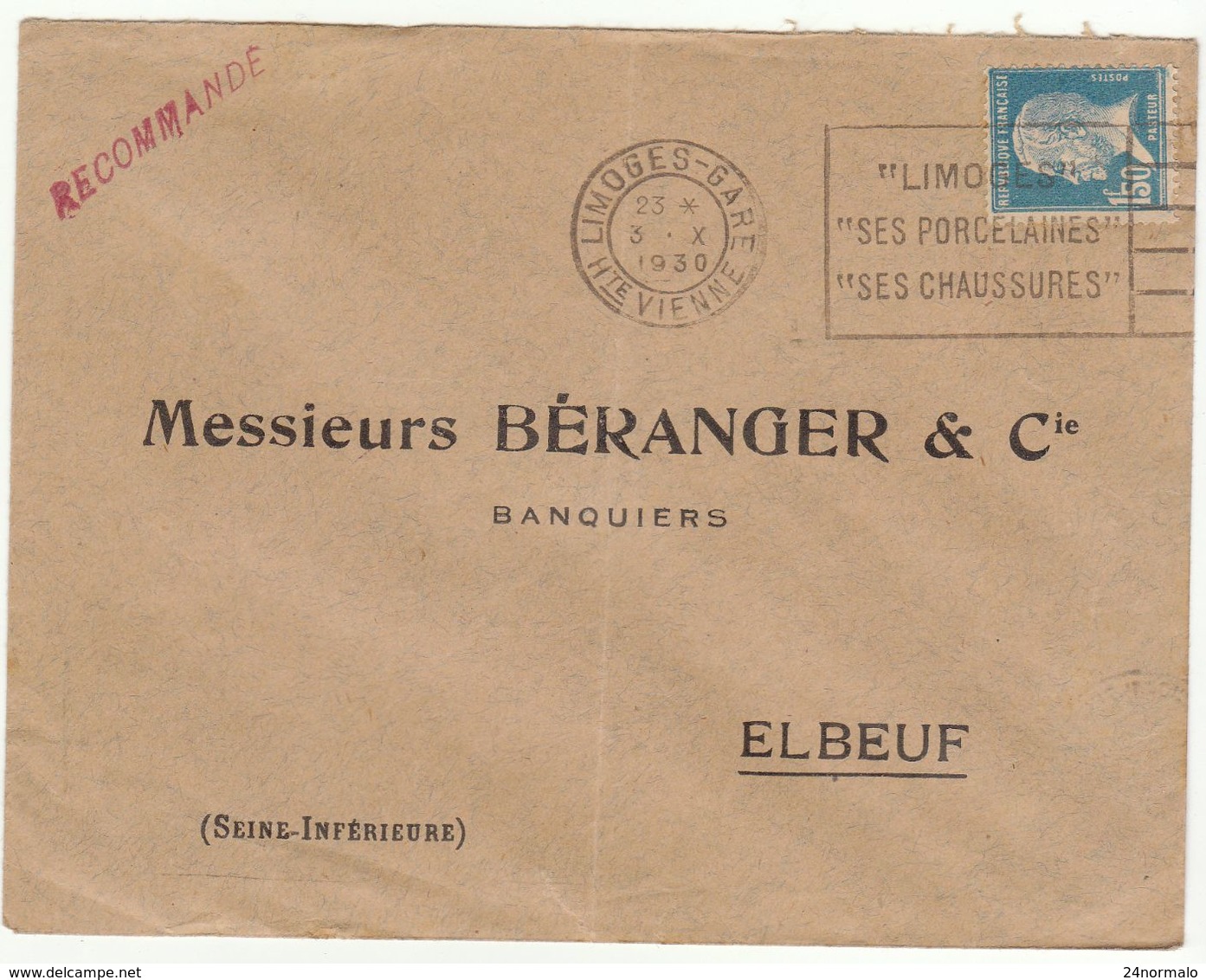 LAC 1930 Hte Vienne Limoges-Gare Flier Recommandé Non Traité Comme Tel (voir Explications) - 1921-1960: Periodo Moderno
