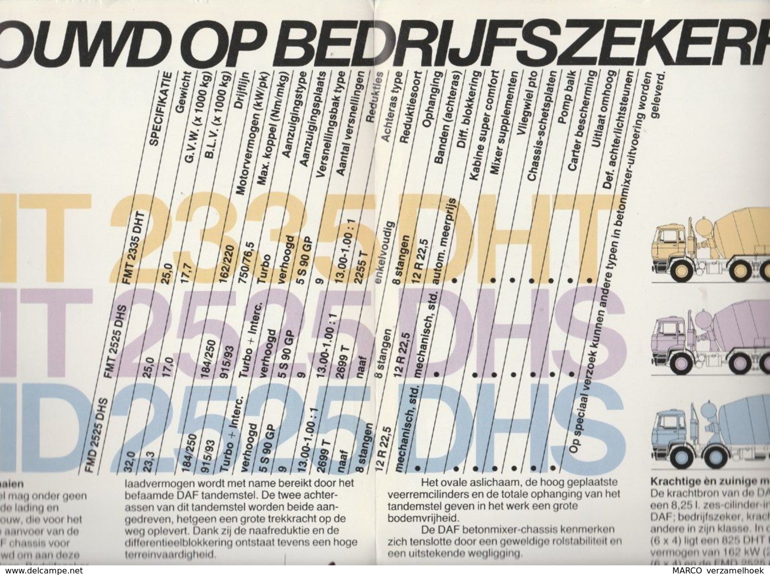 Brochure-leaflet DAF Trucks Eindhoven Mixer Programma Van DAF FMT & FMD 2525 DHS - FMT 2535 DHT - Camions