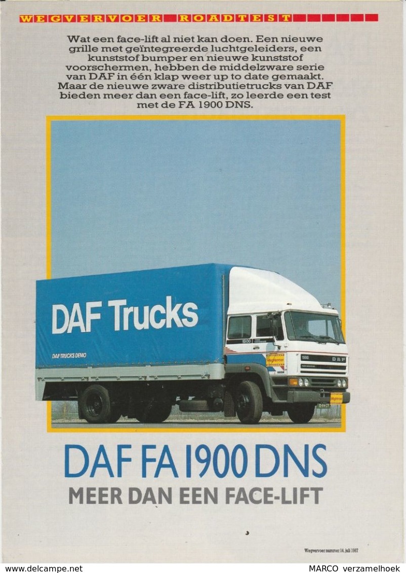 Brochure-leaflet DAF Trucks Eindhoven Roadtest Wegvervoer DAF FA 1900 DNS - Camions