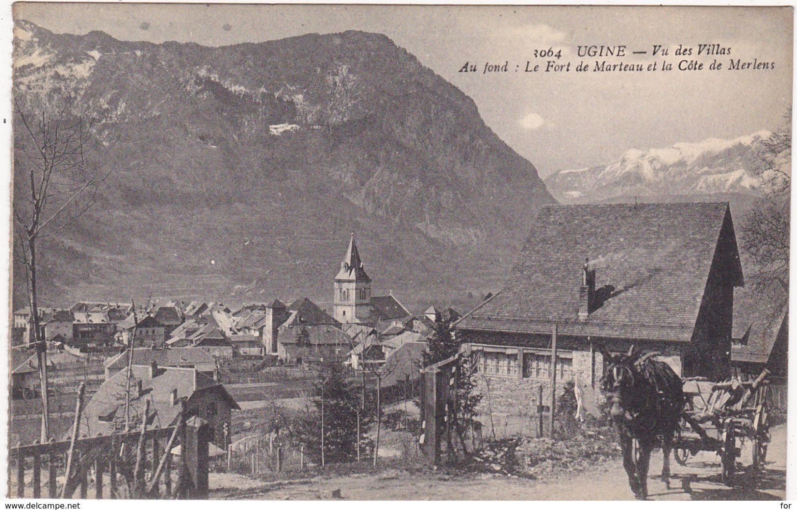 Savoie : UGINE : Vu Des Villas - Au Fond Le Fort De Marteau Et La Côte De Merlens : ( Animée - Attelage ) - Ugine