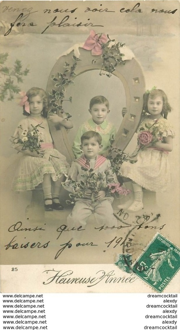 Fantaisie ENFANTS. Bonne Année Avec Fer Porte Bonheur 1912 - Collections, Lots & Series