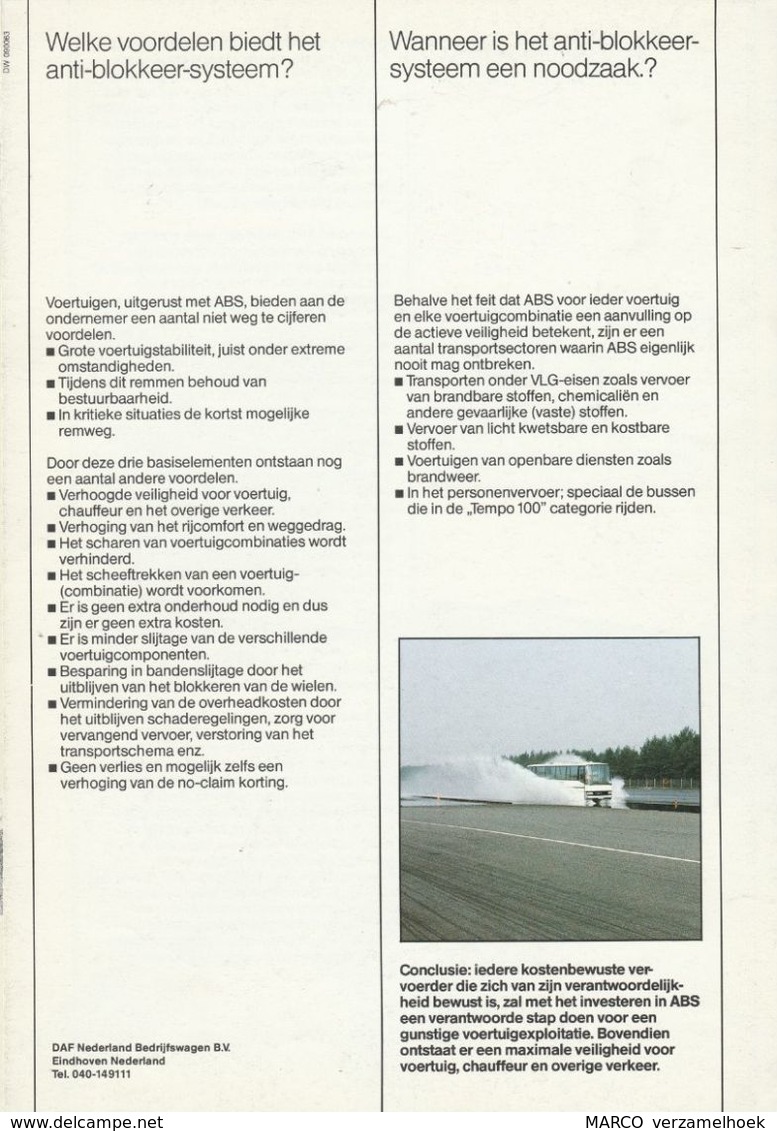 Brochure-leaflet DAF Trucks Eindhoven DAF Anti-blokkeer-systeem Een Verhoogde Veiligheid Op De Weg - Camions