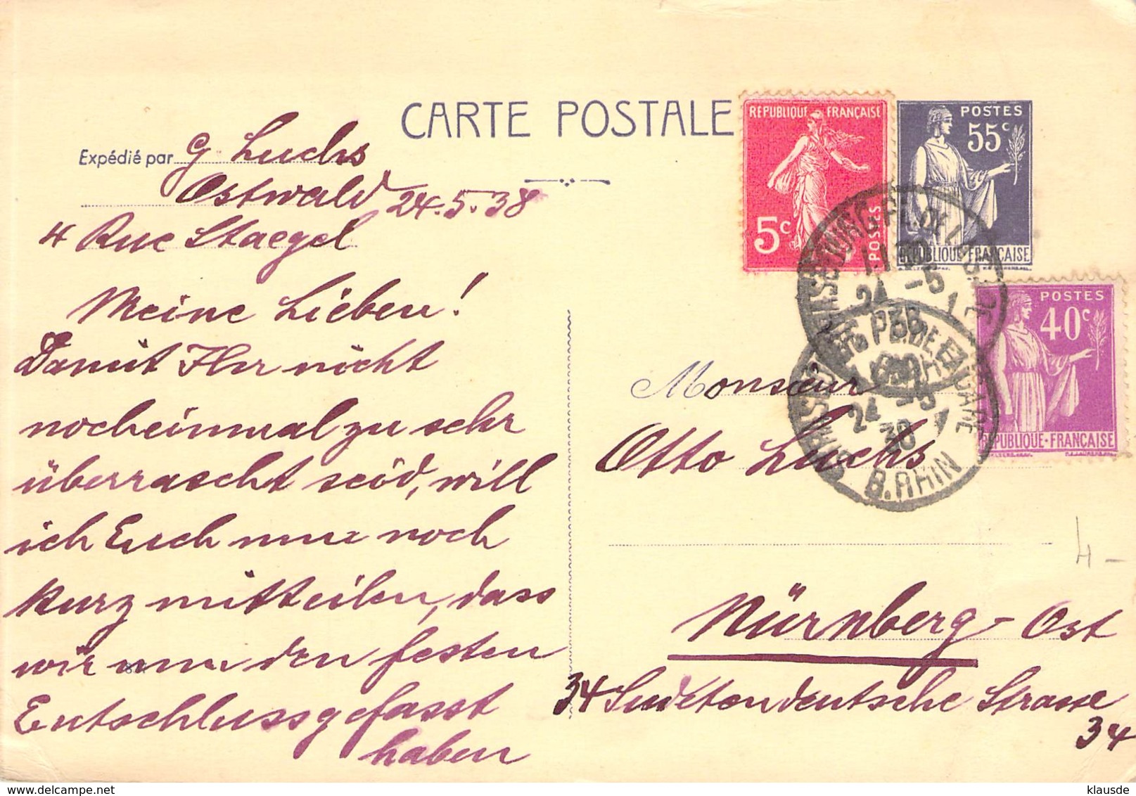 Card Strassburg - Nürnberg 1930 - Cartas & Documentos