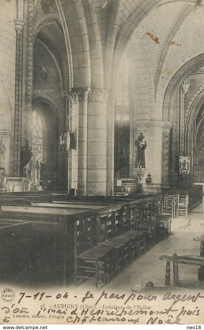 CP Envoi à Guy Renault Aux Couets Par Bouguenais 1904 . CP Interieur Eglise Aubigny Sur Nère Cher - Bouguenais