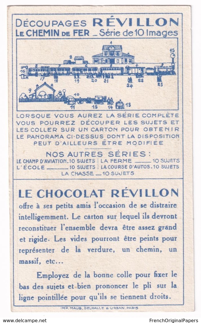 Jolie Chromo Image à Découper Chocolat Révillon Série Chemin De Fer Train Wagon Gare - Railway Car Station A37-80 - Revillon