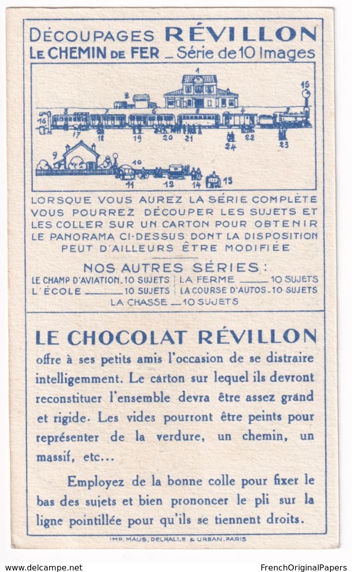 Jolie Chromo Image à Découper Chocolat Révillon Série Chemin De Fer Train Wagon Gare - Railway Car Station A37-84 - Revillon