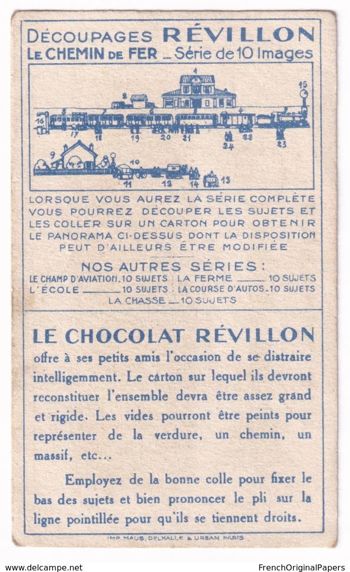 Jolie Chromo Image à Découper Chocolat Révillon Série Chemin De Fer Train Wagon Gare - Railway Car Station A37-85 - Revillon