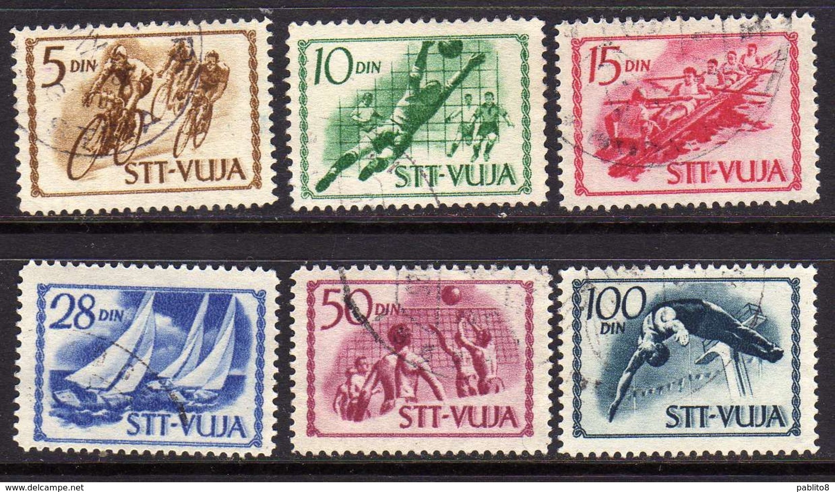 TRIESTE B 1952 SPORT SERIE COMPLETA SOPRASTAMPATI DI YUGOSLAVIA JUGOSLAVIA OVERPRINTED COMPLETE SET USATA USED OBLITERE' - Used